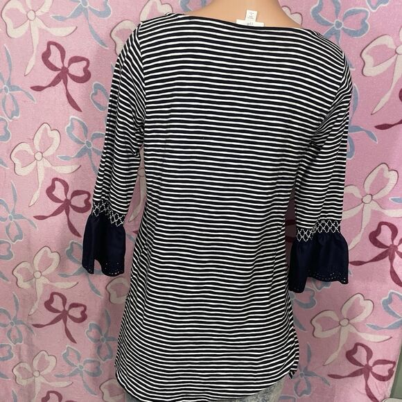 J. Jill Tunic Top Size Small Petite Navy Blue Striped Flutter Sleeve Blouse - Picture 2 of 11